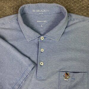 B Draddy Polo Shirt Men's Large Blue White Stripes Vin Golf Performance Stretch